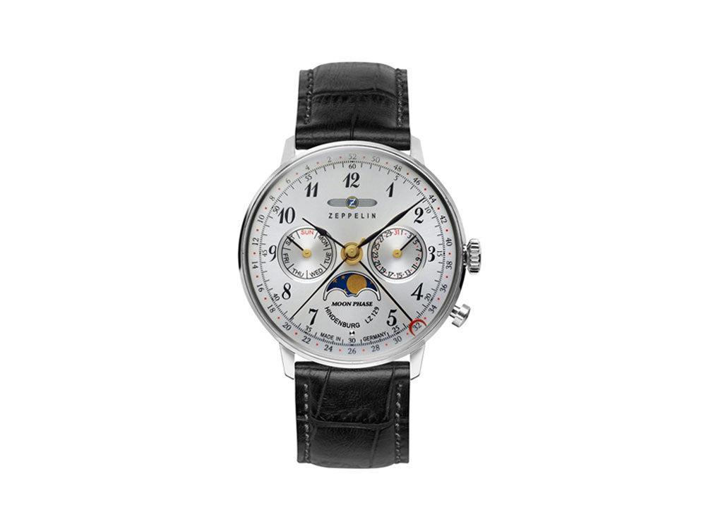 Zeppelin LZ 129 Hindenburg Moonphase Lady Quartz Watch, Silver, 36 mm, - Iguana Sell UK Zeppelin LZ 129 Hindenburg Moonphase Lady Quartz Watch, Silver, 36 mm, - Iguana Sell UK