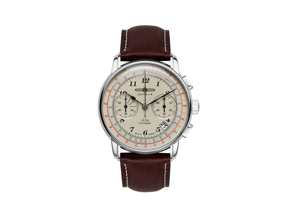 Zeppelin LZ126 Los Angeles Quartz Watch, Cream, 42 mm, Chronograph, 7614-5