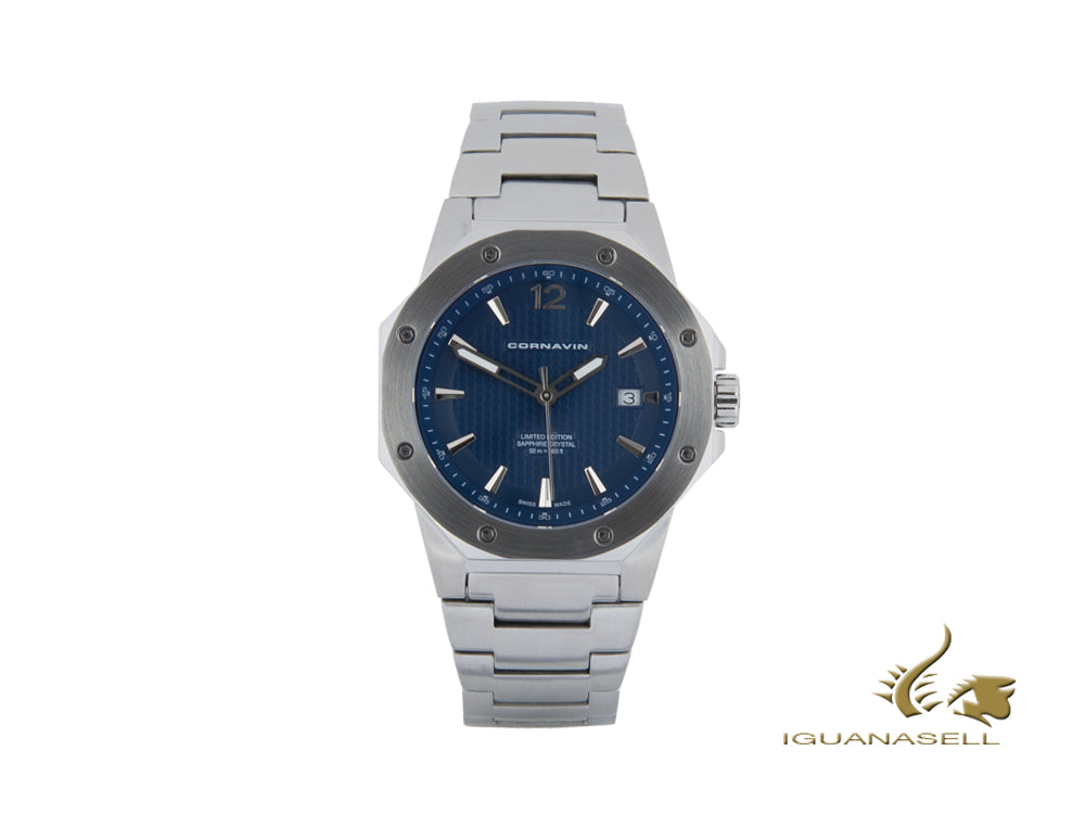 Cornavin Downtown 3-H Quartz Watch, 41 mm, Blue, Steel bracelet, CO2021-2026