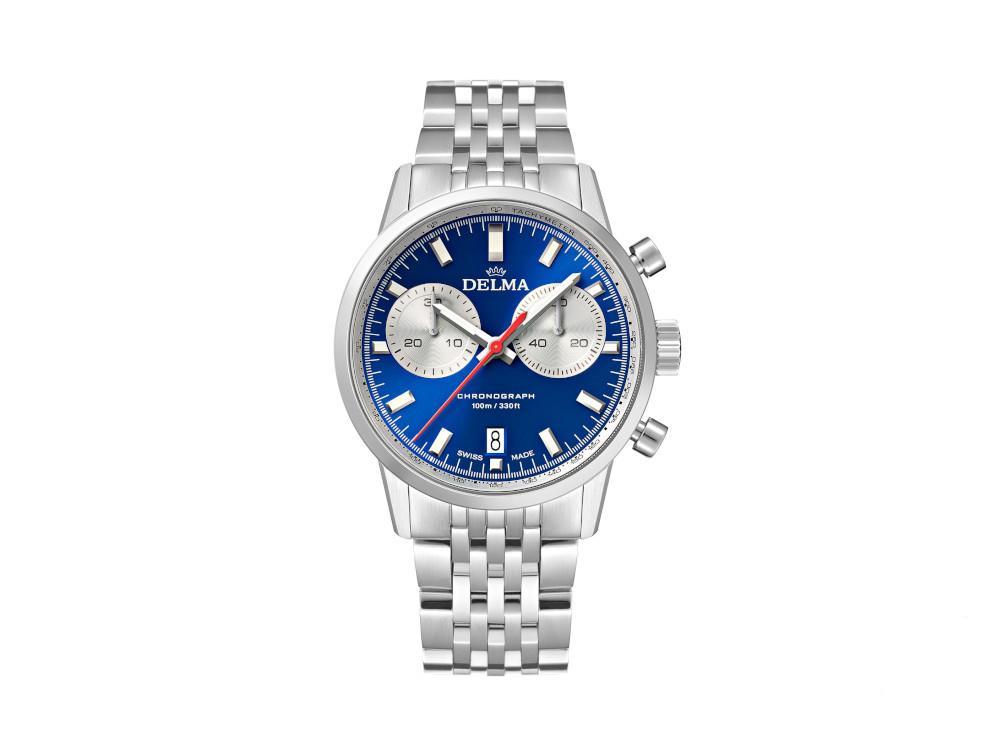 Delma Racing Continental Quartz Watch, Ronda Z50, Blue, 42 mm, 41701.704.6.041