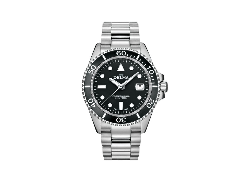 Delma Diver Commodore Quartz Watch, Black, 43 mm, 20 atm, 41701.692.6.031