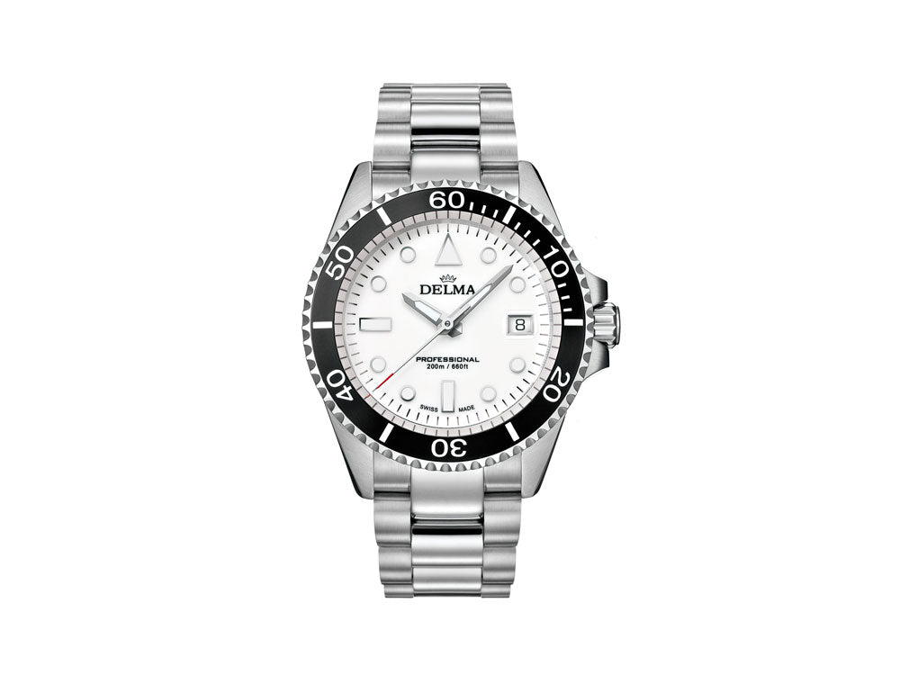 Delma Diver Commodore Quartz Watch White 43 mm 20 atm