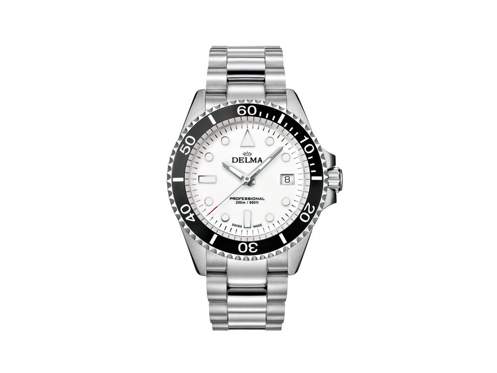 Delma Diver Commodore Quartz Watch, White, 43 mm, 20 atm, 41701.692.6.011
