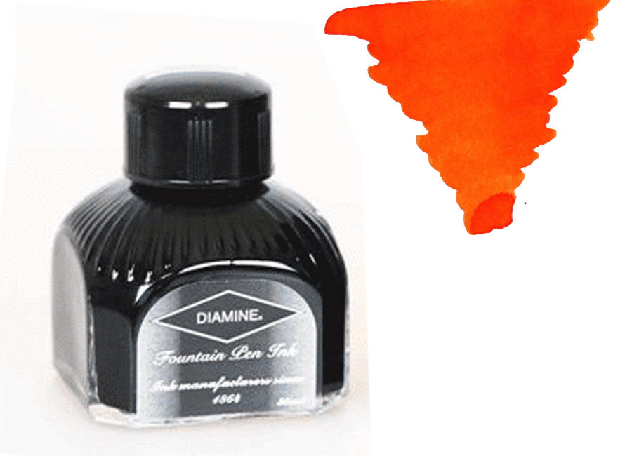 Diamine Ink Bottle, 80ml., Blaze Orange, Italyan crystal bottle