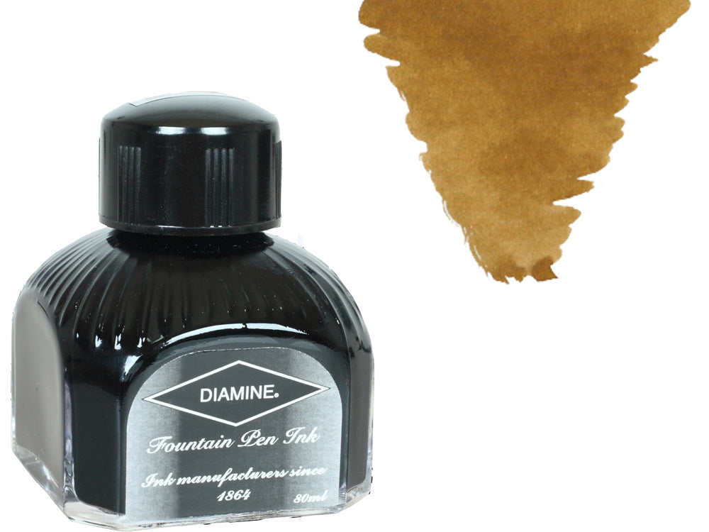 Diamine Ink Bottle, 80ml., Golden Brown, Italyan crystal bottle