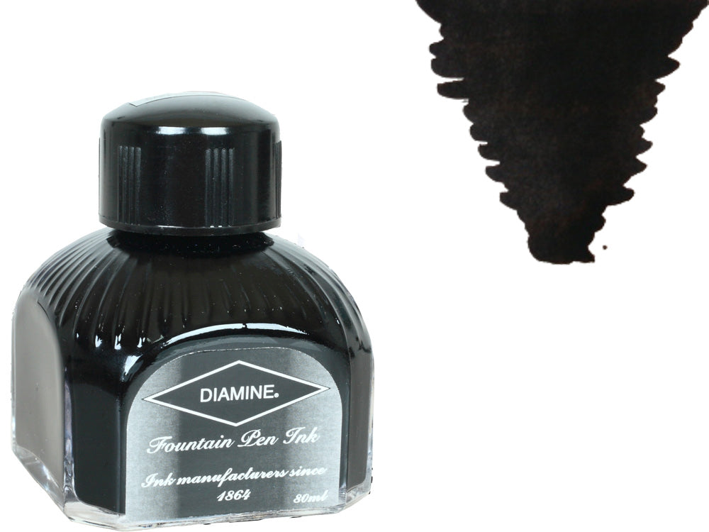 Diamine Ink Bottle, 80ml., Jet Black, Italyan crystal bottle