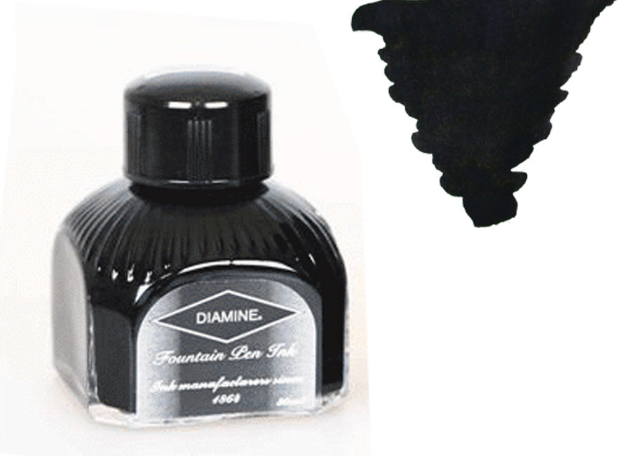 Diamine Ink Bottle, 80ml., Onyx Black, Italyan crystal bottle