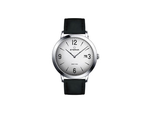 Eterna Eternity Gent Quartz watch, ETA 955.112, 42mm., Silver, Leather strap