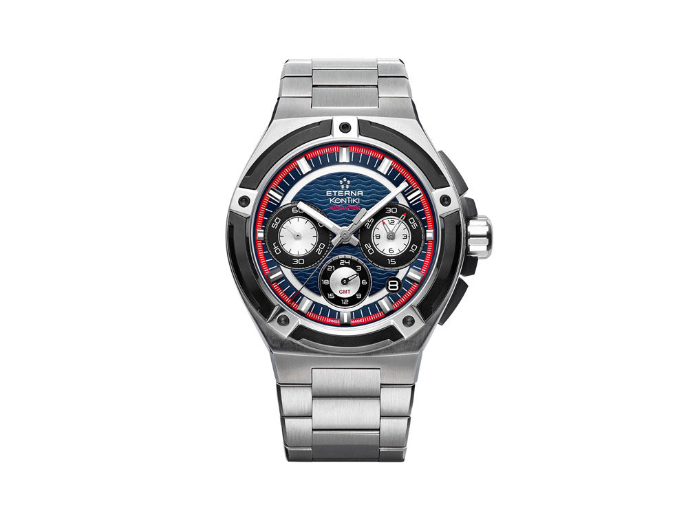 Eterna Royal KonTiki Chrono Flyback GMT Watch, Blue, Steel bracelet, Lim.Edition
