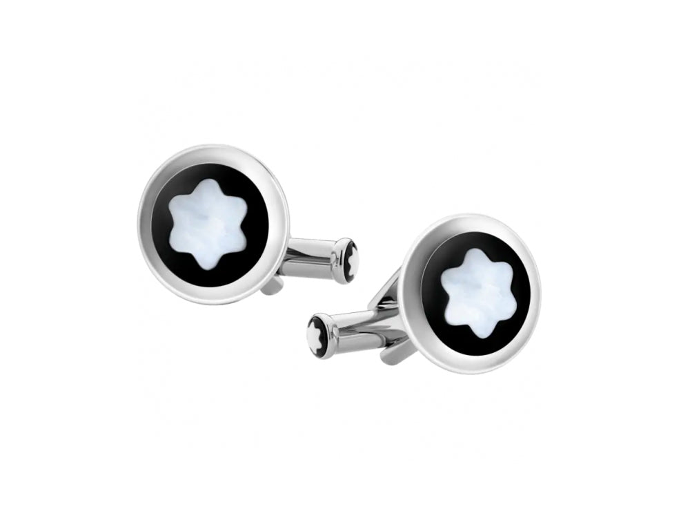 Montblanc Iconic Cufflinks, Steel, Mother of pearl, Polished, Black, 123810