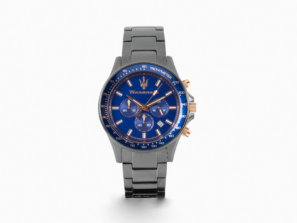 Maserati Sfida Quartz Watch, PVD Gun Metal, Blue, 45 mm, R8873640001
