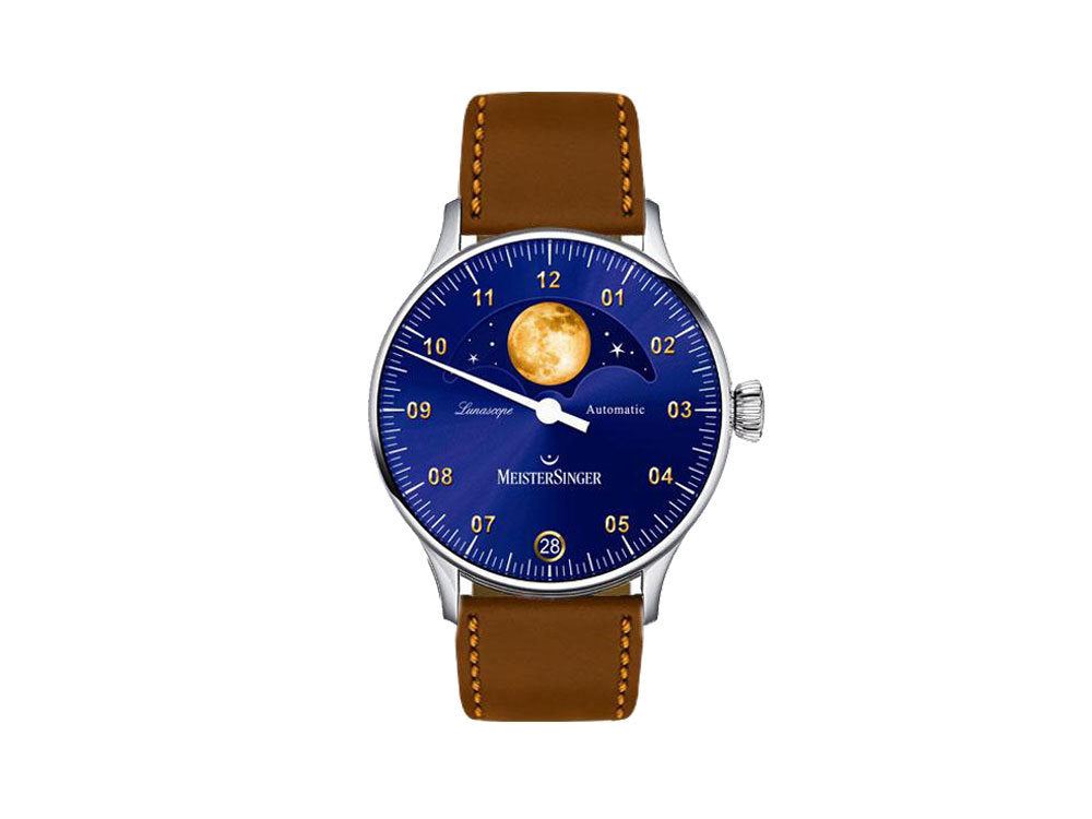 Meistersinger Lunascope Automatic Watch, Blue, ETA 2836-2, 40 mm, LS908G-SCF02