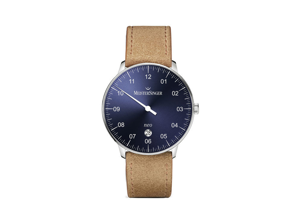 Meistersinger Neo Plus Automatic Watch, ETA 2824-2, 40 mm, Blue, Cognac, Day