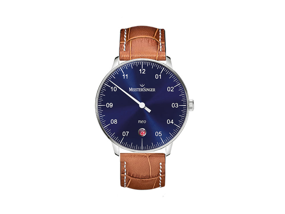 Meistersinger Neo Sunburst Silver Automatic Watch 36 mm Cognac NE908N SG03W