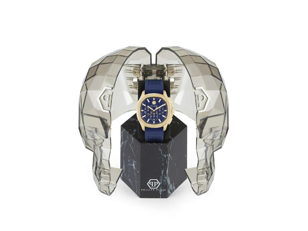 Philipp Plein 44 mm Quartz Watch, PVD Gold, Blue, Mineral crystal, PWSAA0323