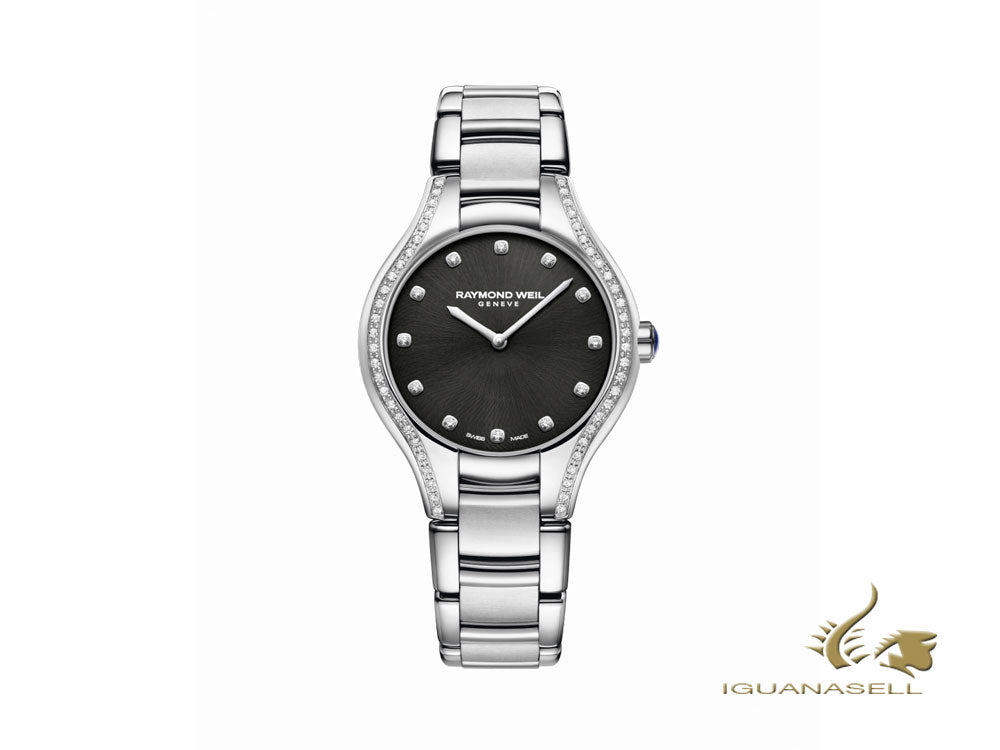Raymond Weil Noemia Ladies Quartz Watch, 64 Diamonds, Black, 5132-STS-20081
