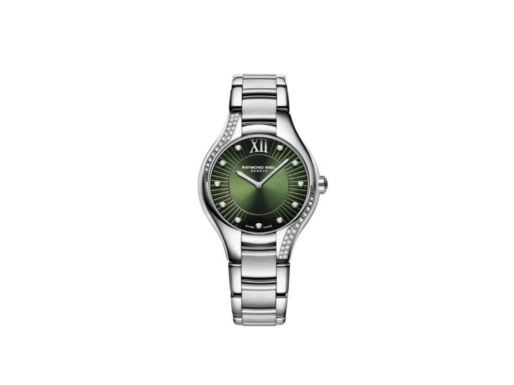 Raymond Weil Noemia Ladies Quartz Watch, Diamonds, Green, 32 mm, 5132-S1S-52181