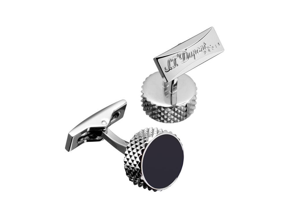 S.T. Dupont Round Cufflinks, Lacquer, Palladium, Black, 005597