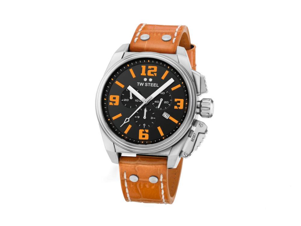 TW Steel Canteen Quartz Watch, Black, 46 mm, Leather strap, 10 atm, TW1012