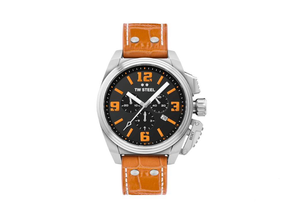 TW Steel Canteen Quartz Watch Black 46 mm Leather strap 10 atm TW Iguana Sell UK