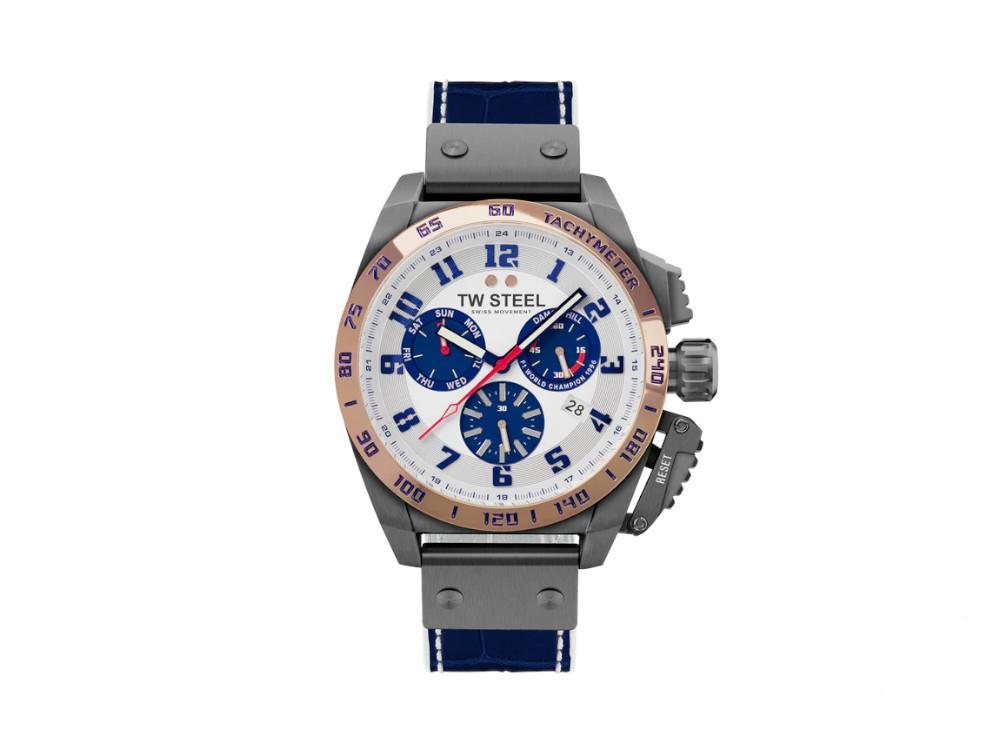 TW Steel Fast Lane Quartz Watch, White, 46 mm, Leather, Ltd. Edition, TW1018