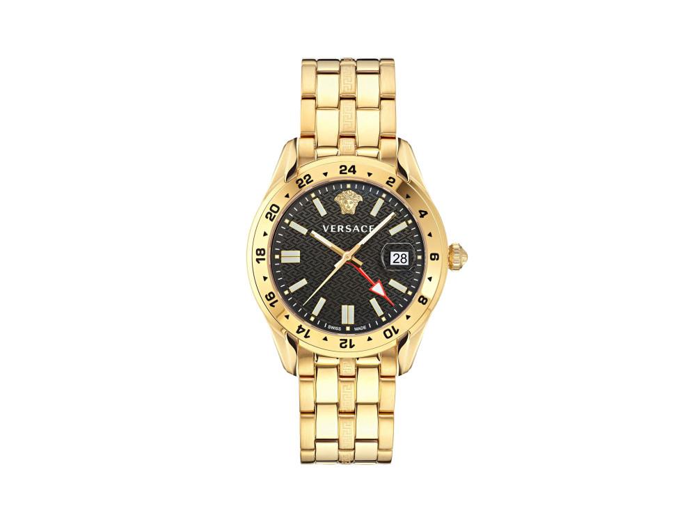 Versace Greca Time GMT Quartz Watch, PVD Gold, Black, 41 mm, VE7C00723