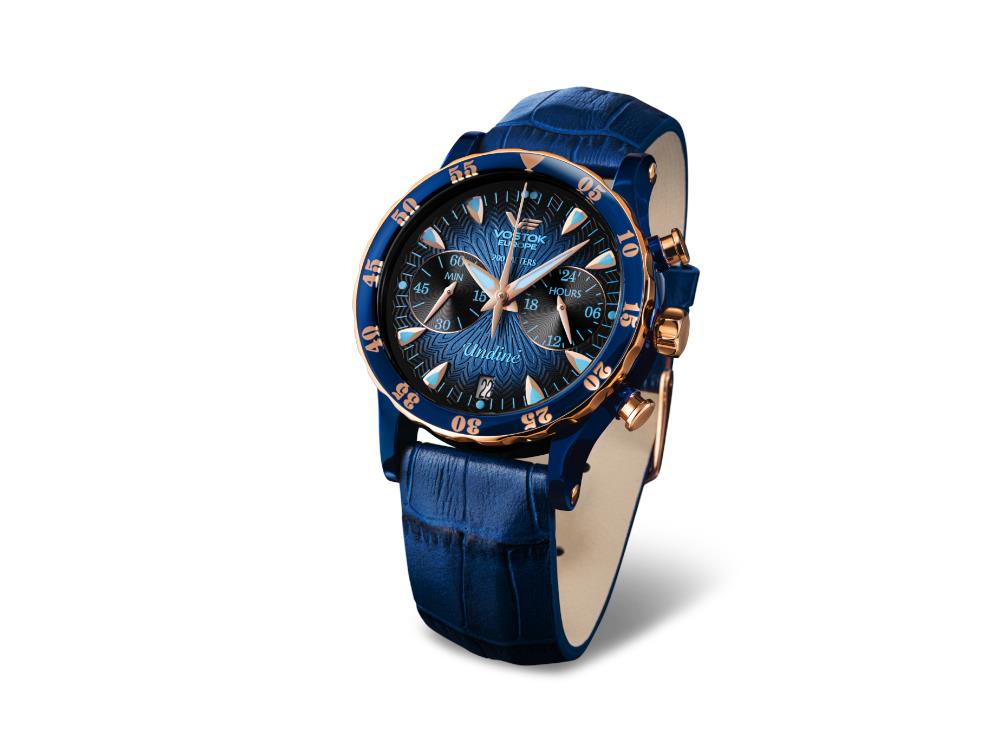 Vostok Europe Undiné Quartz Watch, Blue, 39 mm, Chronograph, VK64-515E628