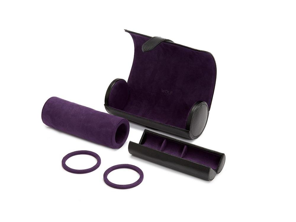 WOLF Blake Watch roll, 3 Watches, Black, Leather, 305028